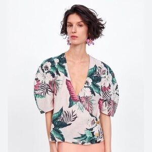 Zara Floral V-Neck Women's Top